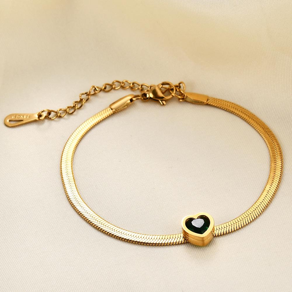 14K Goud Roestvrij Staal Hart Armband met Diamant en Zirkonia in Groen, Wit en Roze