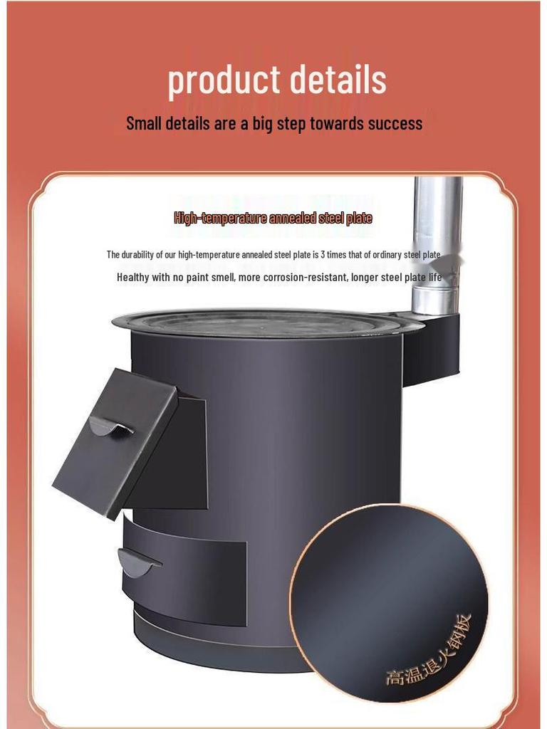 Energy-Saving Portable Indoor Firewood Stove: Smokeless Iron Heating with Big Pot Table for Rural and Courtyard Use.