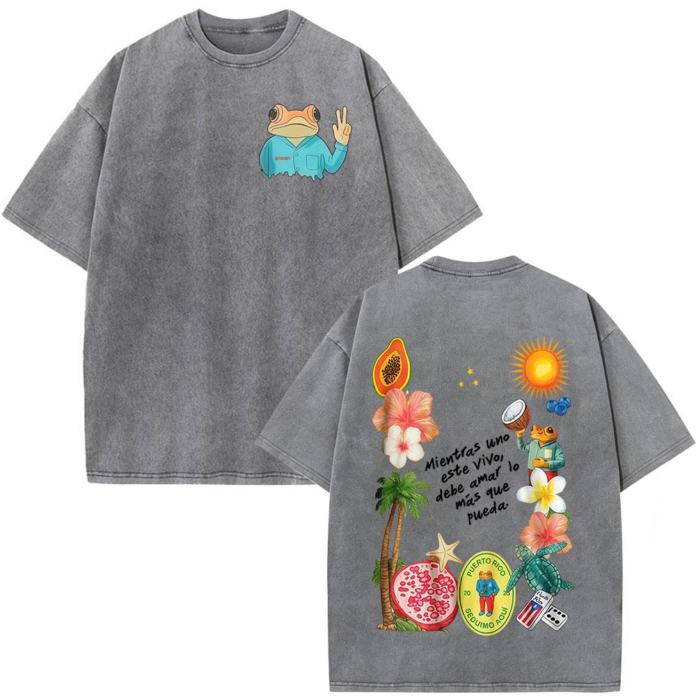 Washed Vintage Rapper Bad Bunny Tshirt Debi Tirar Mas Fotos DTMF World Tour T Shirts Men Women Fashion Hip Hop ONeck Tshirts