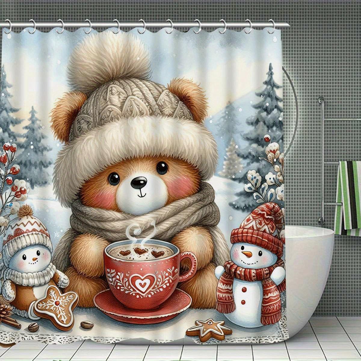 

Счастливого Рождества 4 шт. Рождественские украшения набор шторки для душа, шторка для душа, коврик для ванной, U-образный коврик для туалета, туалет 90x180cm