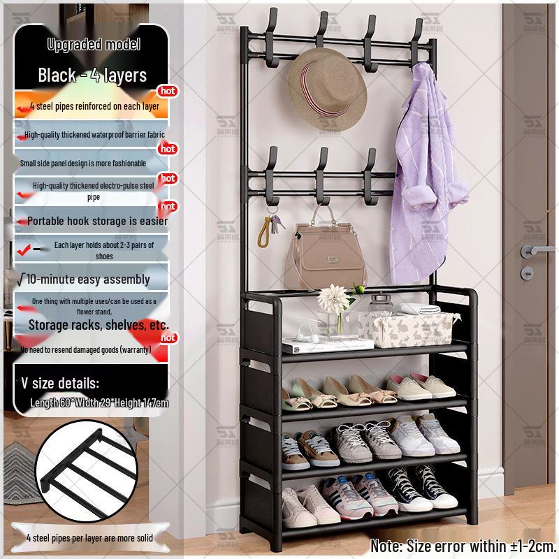 Multi-layer Dustproof Shoe & Hat Rack with Integrated Coat Rack for Indoor Use