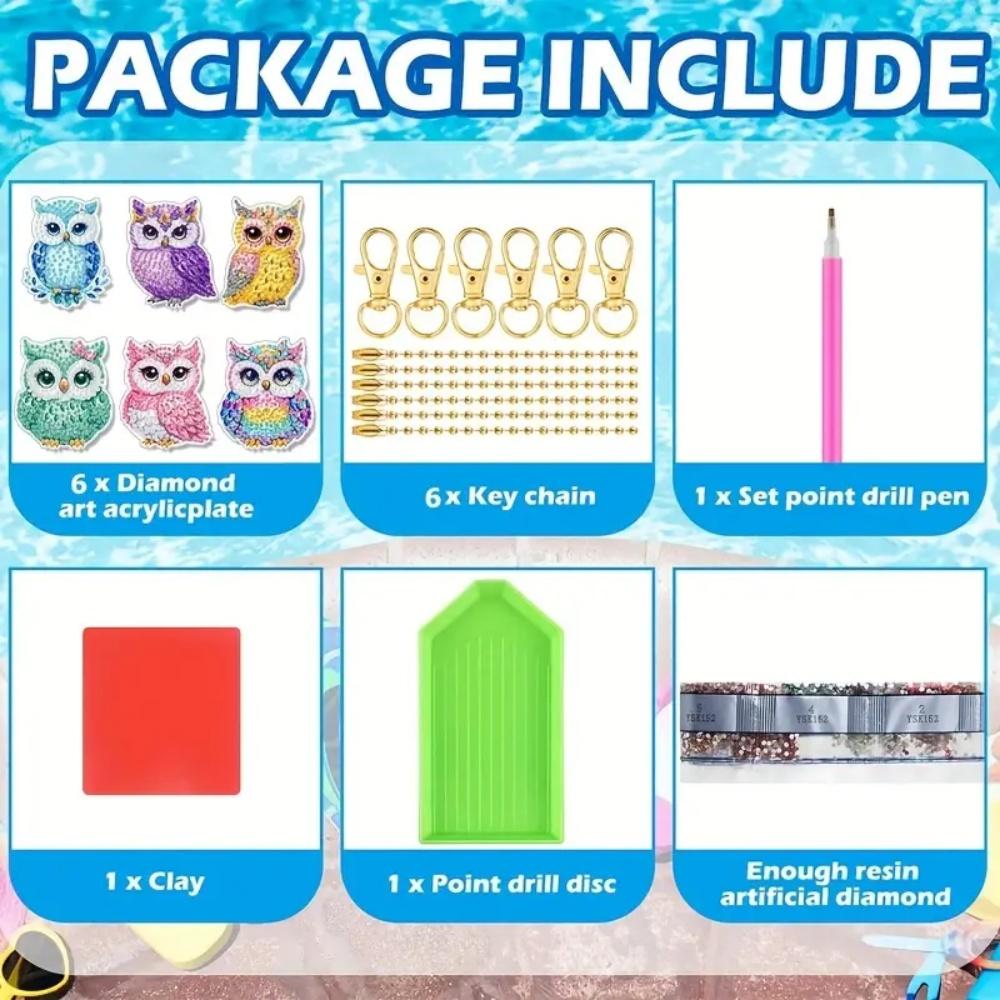 6Pcs/SetDIY Diamond Painting Keychain - Animal Owl Pattern, DIY Decoration, Diamond Kit Craft Supplies, Handmade Mosaic Painting
