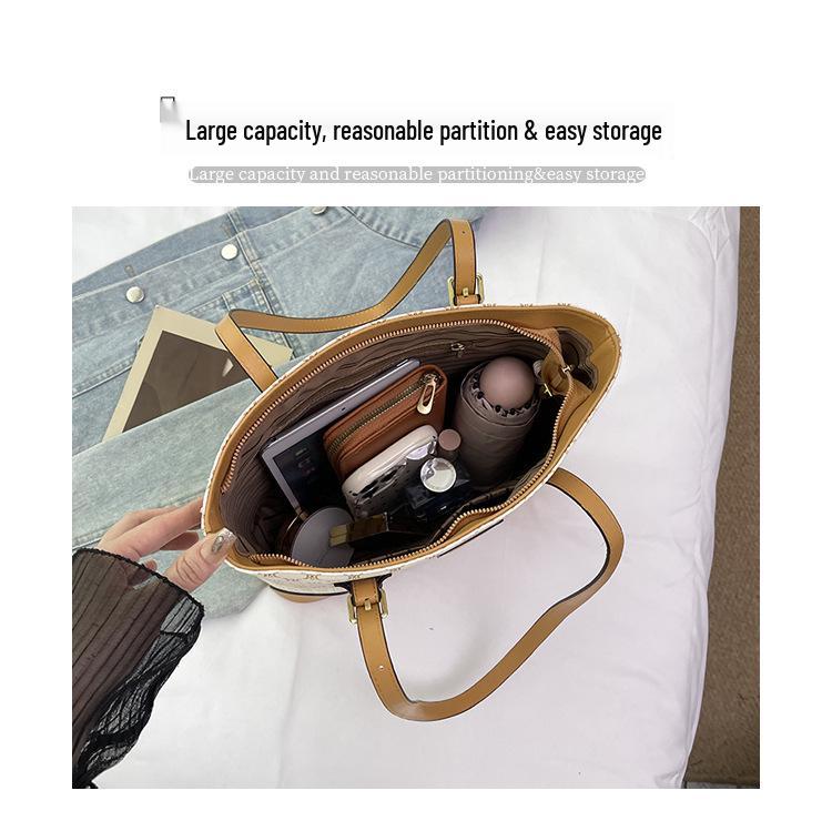 Retro Flower Print Large Capacity Tote Bag - High-End Fashion Handbag for Students