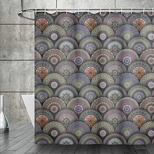 Mandala Boho Dusjforheng Fargerikt Blomstermønstret Baderomsforheng for Hjem Badekar Dekorasjon Vanntett Polyesterstoff med Kroker