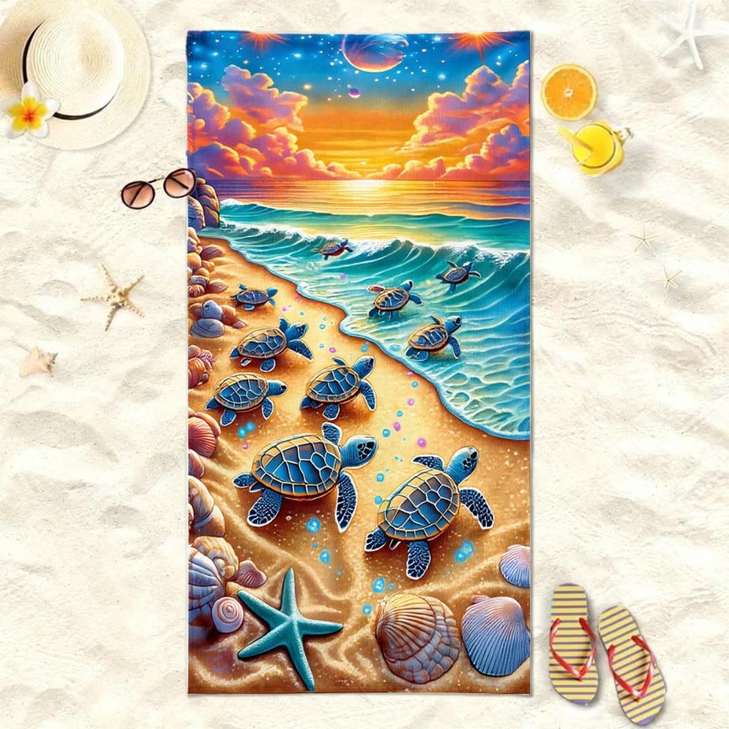 Sea Turtle Beach Towel Quick Dry Microfiber Sand Free Absorbent Lightweight Washable for Summer Pool Travel Vacation Kids