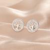 Tree of Life Clear Zircon Round Stud Earring Stainless Steel Gold Color Ear Stud Vintage Amulet Jewelry Valentine Gift