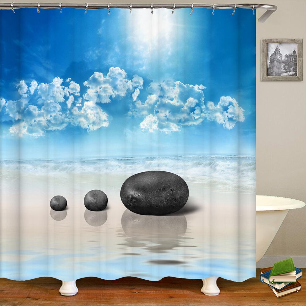 Zen Shower Curtain 3D Stone Running Water Flower Plant Shower Curtains Waterproof Mold Proof Curtain Washable Zen Shower Curtain