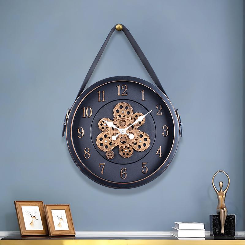 Retro Gear Belt Wall Clock Decorative Clock Creative Home Clock Industrial Style Wall Clock Silent Quartz Clock