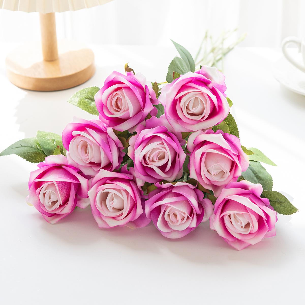 

50pcs Artificial Flowers Silk Roses Long Branch Bridal Bouquet Wedding Home Vase Table Decorations DIY Gifts Box Valentine s Day 50PCS глибокий рожевий колір