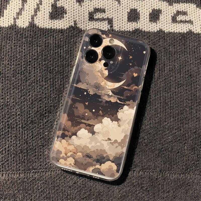 Boho Crescent Moon Stars Phone Case For iPhone 17 Air 16E 16 15 14 11 Pro Max Plus 13 12 Mini 8 7 X Transparent Shockproof Cover