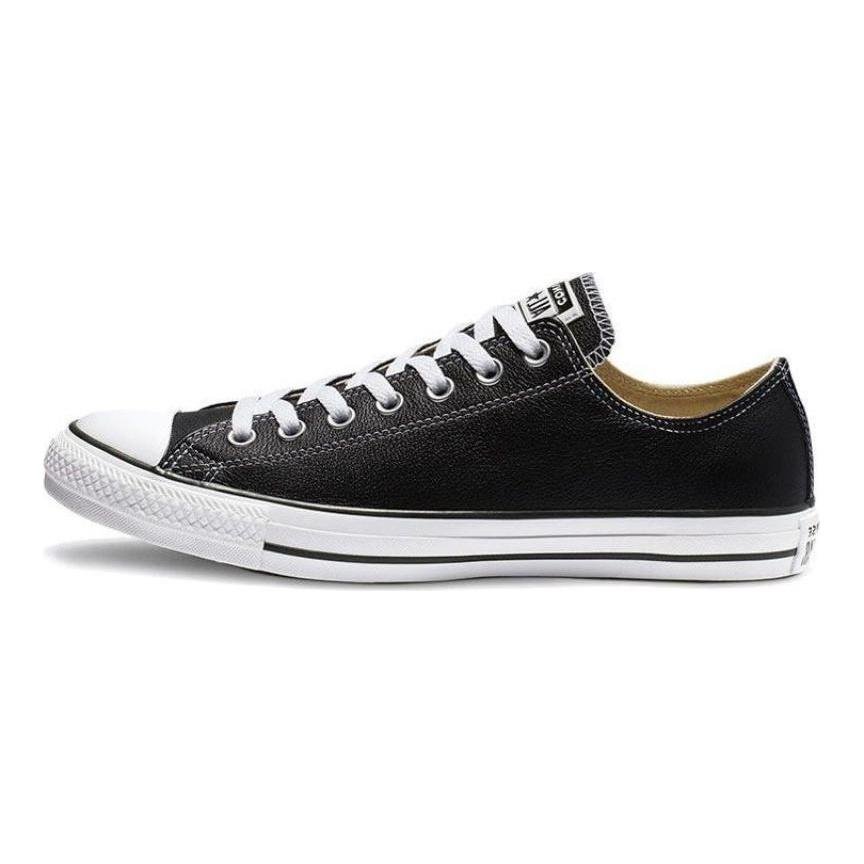 Converse All Star Leather Low Top Leather Lace-Up Low Top Canvas Shoes for Men and Women Black and White