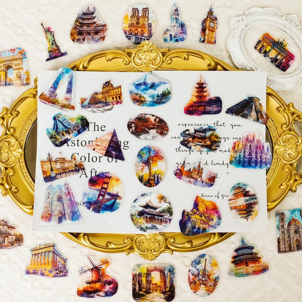 50 Neue Hochwertige Gebäude Wahrzeichen Graffiti Aufkleber Transparente Aufkleber Dekorative Wasserbecher