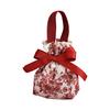 Portable Drawstring Handheld Canvas Candy Bags with Floral Pattern & Ribbon Bow Soft Reusable Wedding Gift Packing Bags