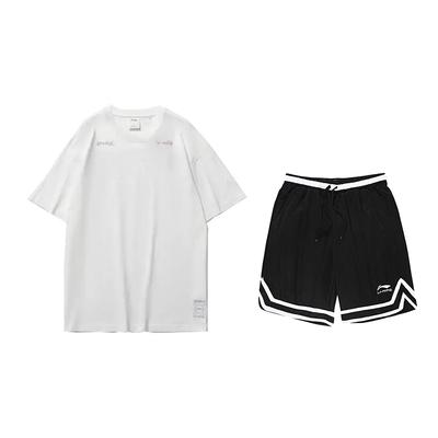 Li Ning Colorful Letter Print Short Sleeve Casual Sports Suit Unisex Suit White Black YHSU219-1+YAPV001-1