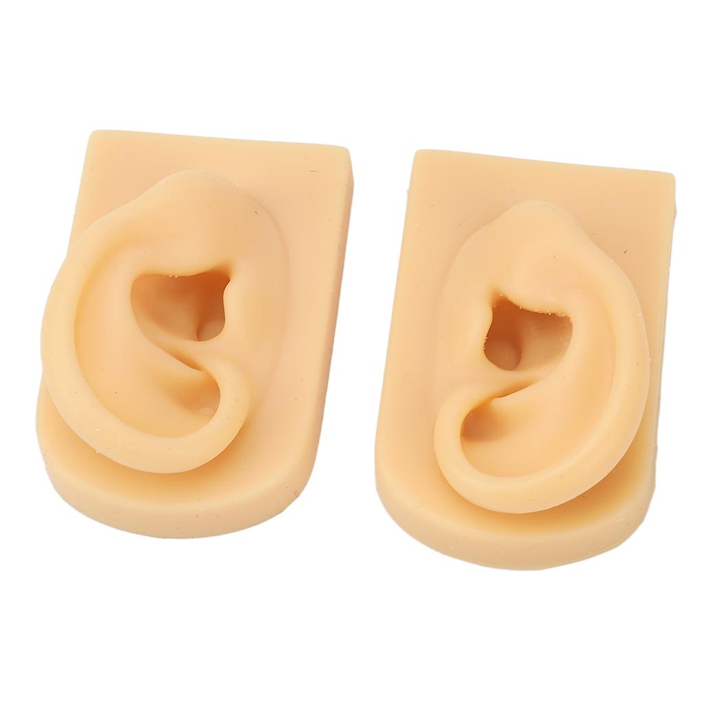 1 Pair Silicone Ear Model Light Skin Color Piercing Practice 3D Ear Model for Acupuncture Training Display