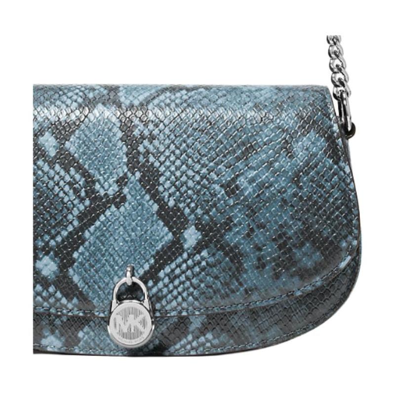 MICHAEL KORS Mila Snake Embossed Silver Hardware Polyurethane Shoulder Bag Medium Women's Cornflower