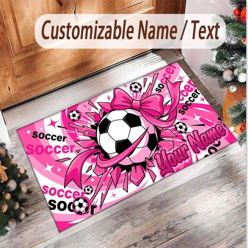 Fußball-Thema Weicher Kristall-Samt Teppich Benutzerdefinierter Name & Text Druck Rutschfester Boden Teppich für Schlafzimmer Wohnzimmer