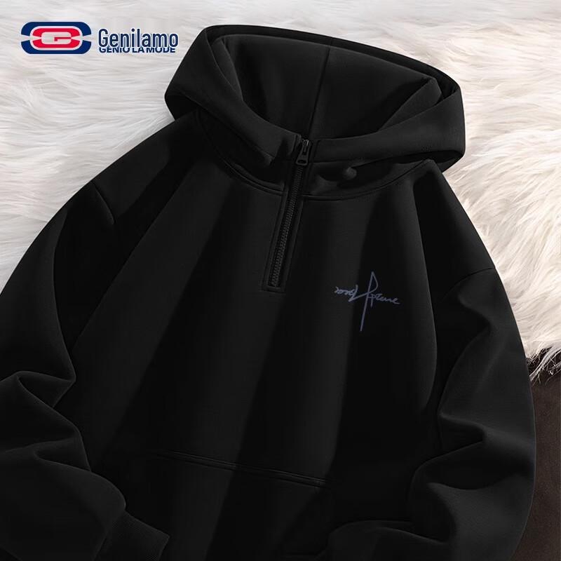 

GENIOLAMODE Men s Fleece-Lined Half-Zip Hooded Sweatshirt M