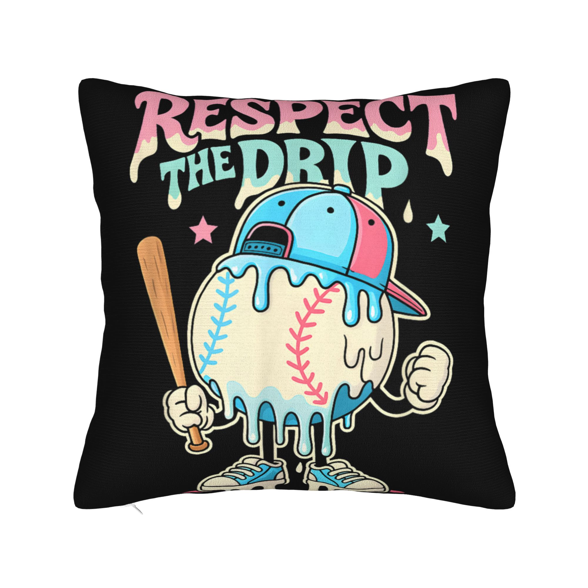 Baseball Ice Cream Drip Respect The Drip Pillow Case  Soft Pillow Cover For Wedding Party Home Decor Retro Trendy Pillowcases 12x12Inch