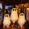Spooky Yard Tree Hanging Ornaments 3 Pcs Halloween Ghost Decoration, Large Mesh for Patio with Witch Hat Porch, Yard, Entryway, Haunted House