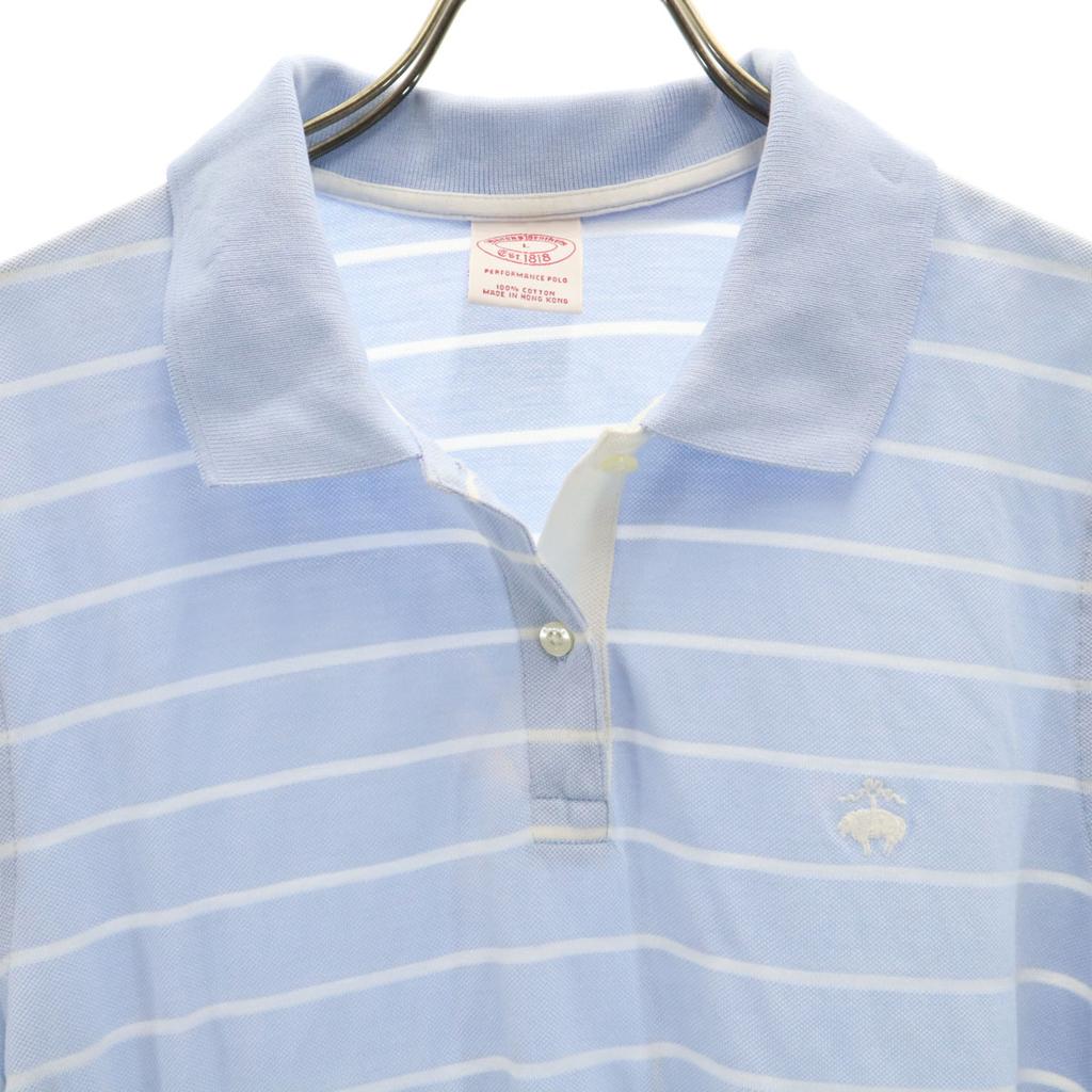 Brooks Brothers Polo à manches courtes à motif bordure L Bleu clair Femme Occasion