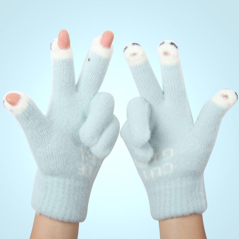 Kampffisch Strickhandschuhe: Herbst/Winter, Touchscreen, Niedlicher Studentenstil, Drei-Finger-freies Design