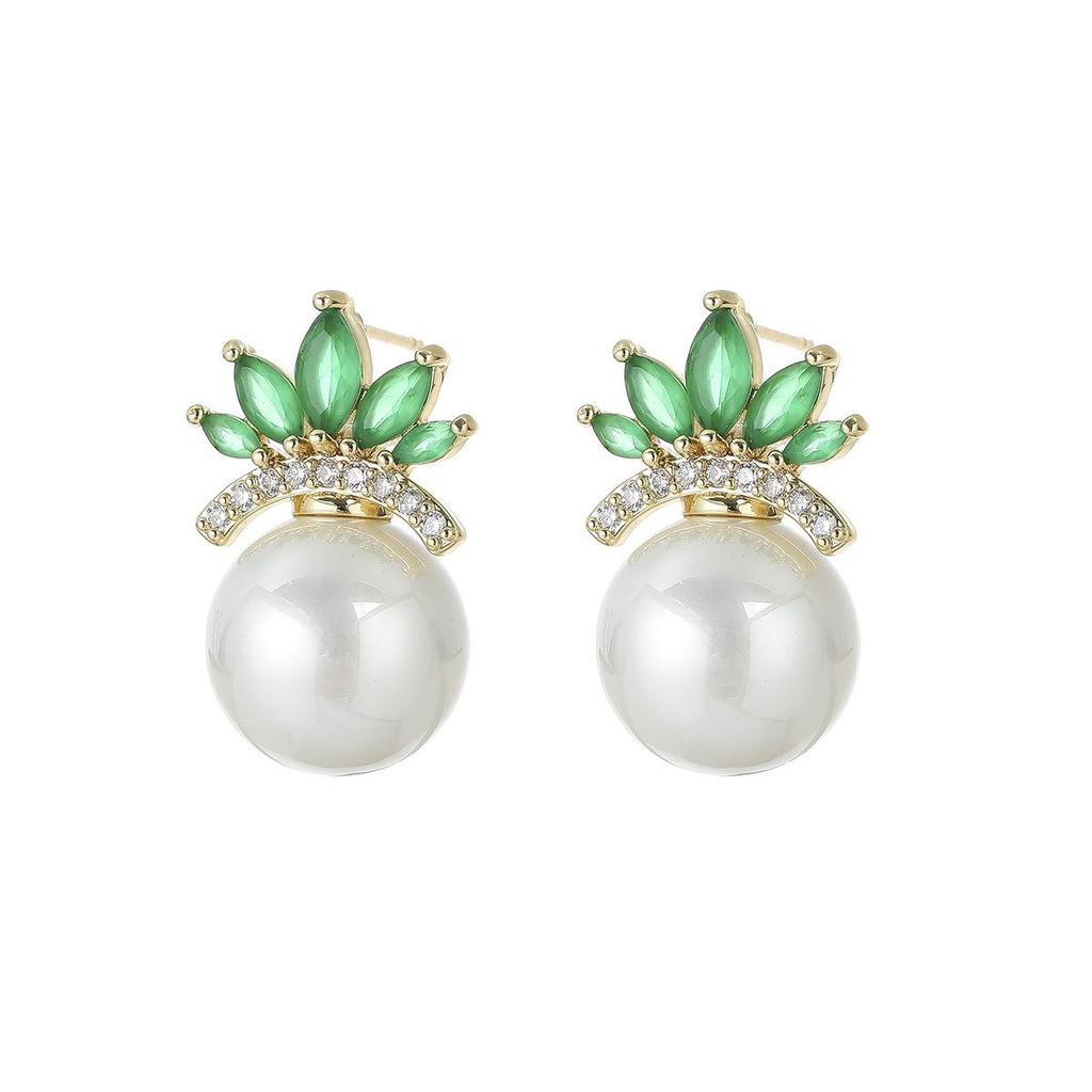 Elegant Crown Pearl & Zircon Stud Earrings - Korean Style, Versatile & Light Luxury