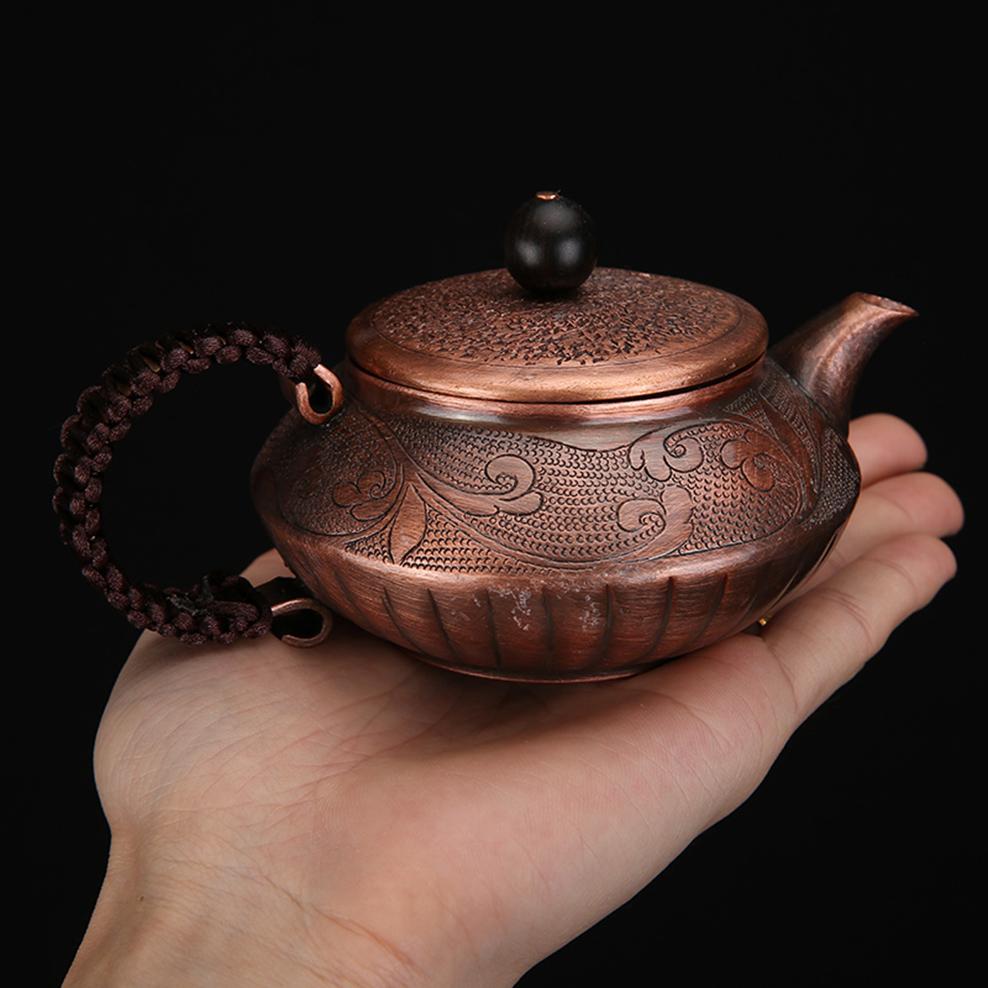 Retro Small Copper Tea Kettle, Traditional Handmade Red Copper Teapot, Small Health Brewinig Tea Pot, Kung Fu Tea Set, 200Ml
