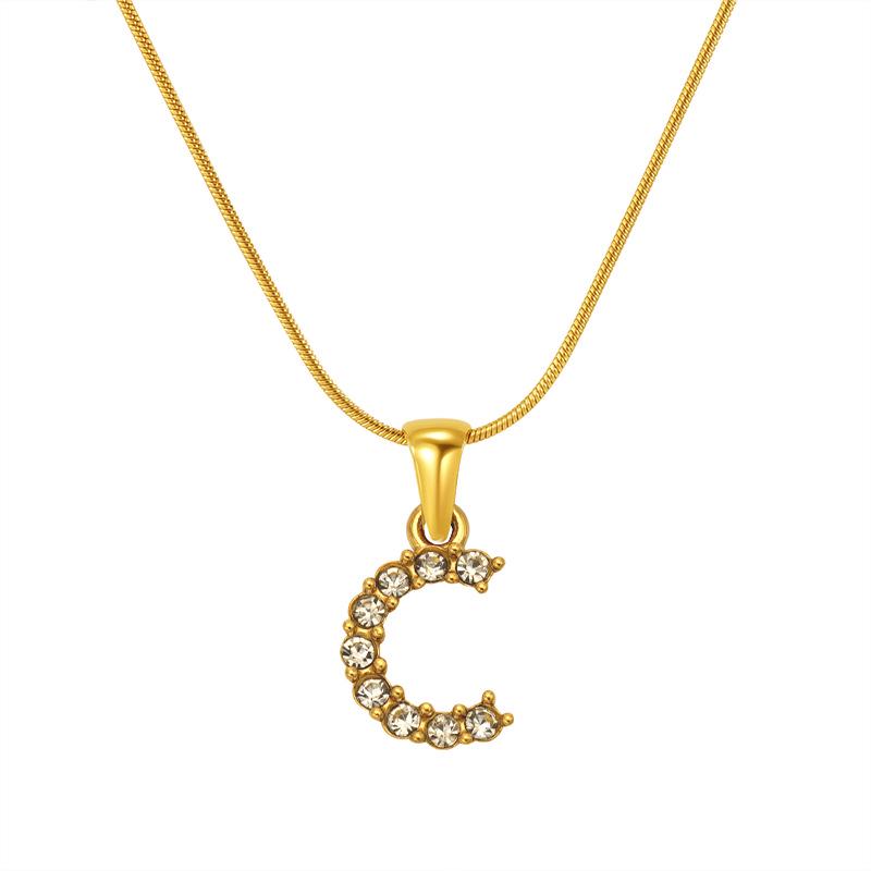 European & American Stainless Steel Diamond Alphabet Pendant Clavicle Chain Necklace for Women