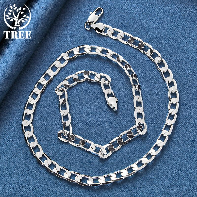 כסף סטרלינג 925 8 מ"מ שרשרת צד שטוחה 16/18/20/22/24 אינץ' תכשיטי שרשרת