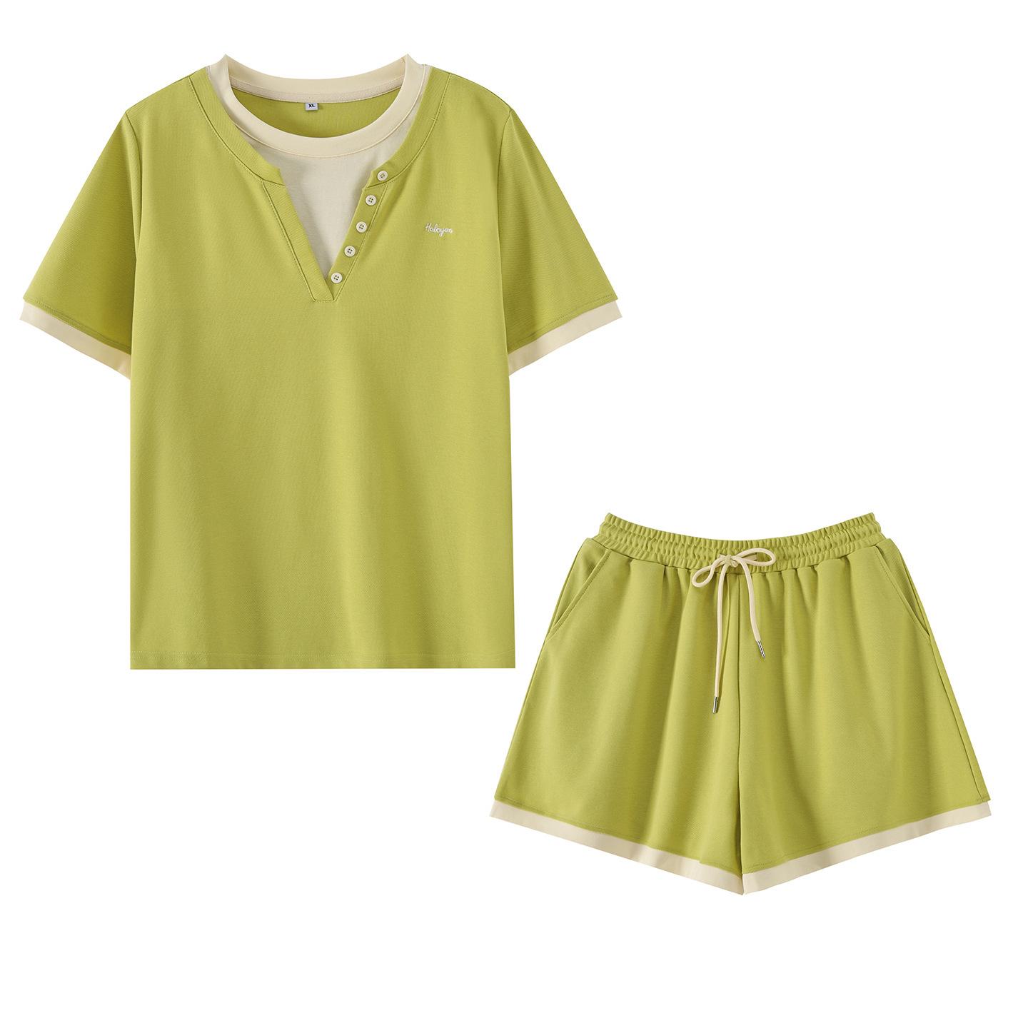 

Plus Size Sporty Color Block Suit - Summer 2026 Casual Two-Piece Set 4XL (95-110 kg) зелений