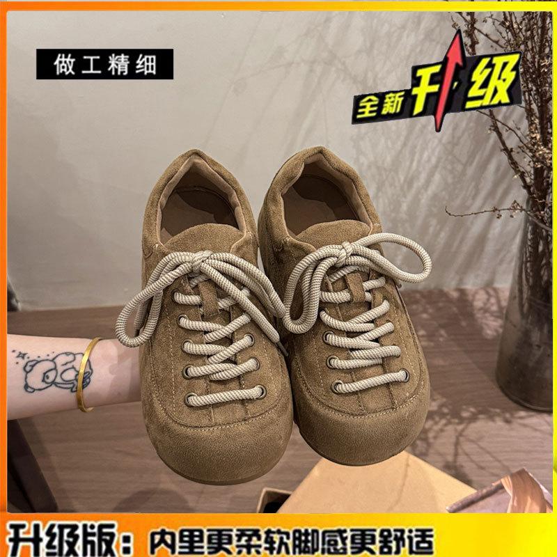 

Cowhide version women s shoes autumn and winter new thick-soled heightened big head ugly cute bread shoes casual single shoes 40