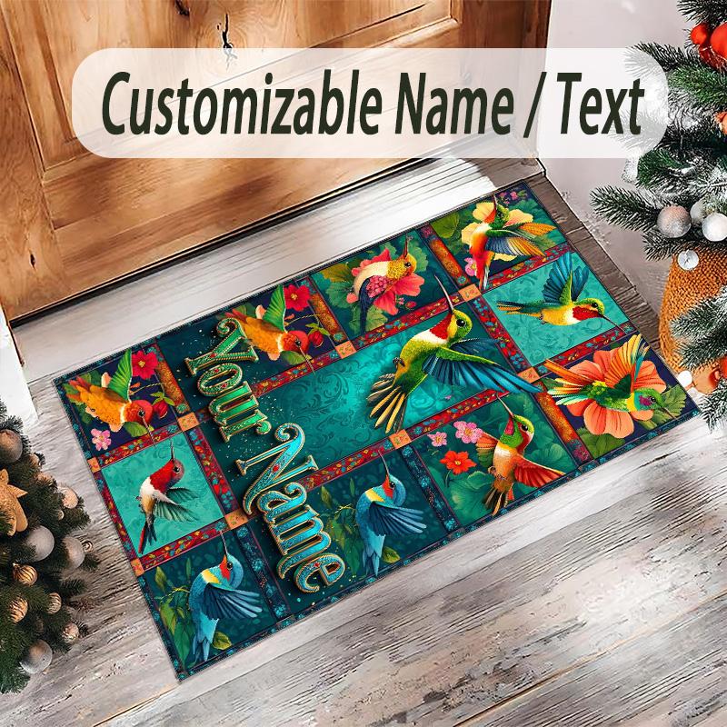 Birds Theme Crystal Velvet Floor Rug Personalized Custom Name Text Warm Carpet Home Decoration