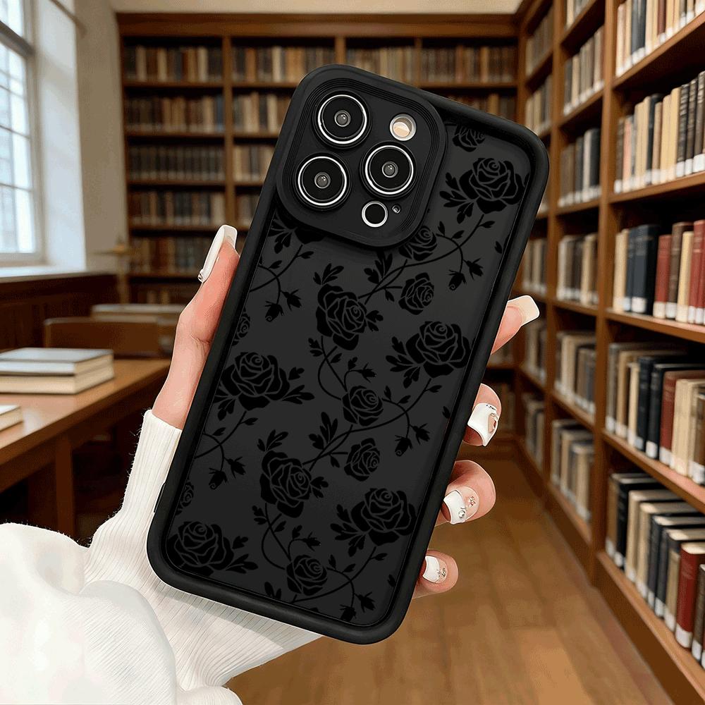 Black Roses on White Phone Case for iPhone 17 16 15 14 13 12 11 Pro Max Plus Anti Scratch, Gel Flexible Protective