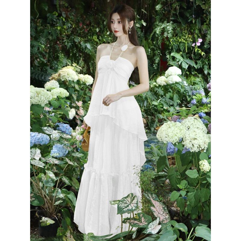 Design High-end Coffee Break French Chic and Beautiful Xiaoxiang Seaside Vacation Yellow Neck Dress