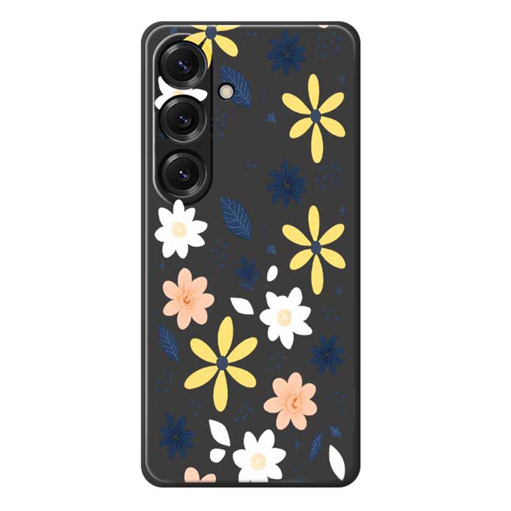 For Samsung Galaxy S25 Case Colorful Floral Blue Leaves Pattern Printing Straight Edge TPU Phone Back Cover