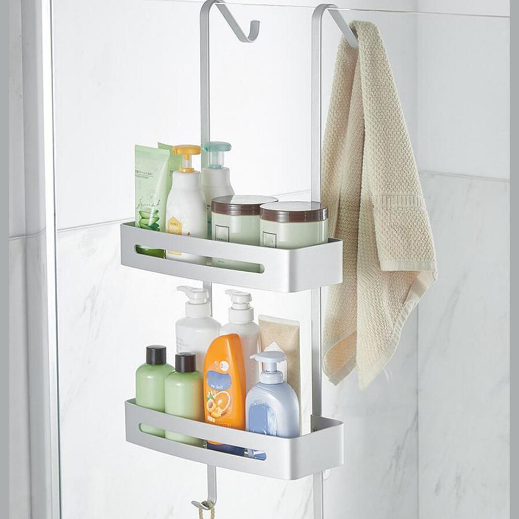Bathroom Shower Over the Door Aluminum Rustproof Basket Towel Rack Shelves for Shampoo Soap