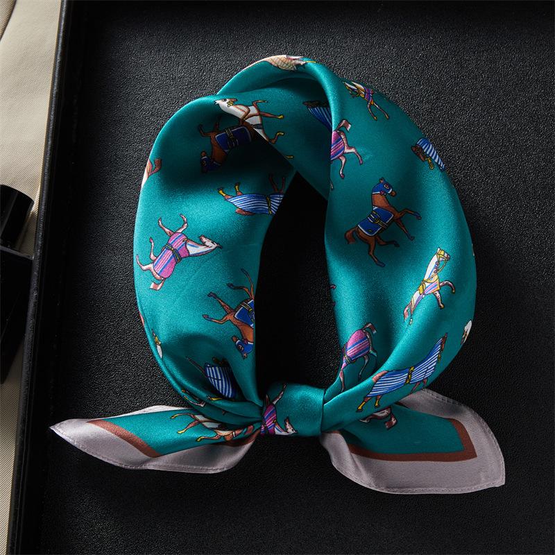 53 silk mulberry silk scarf war horse small square scarf women s spring, summer and autumn thin foreign style professional flight attendant decorative 53*53cm