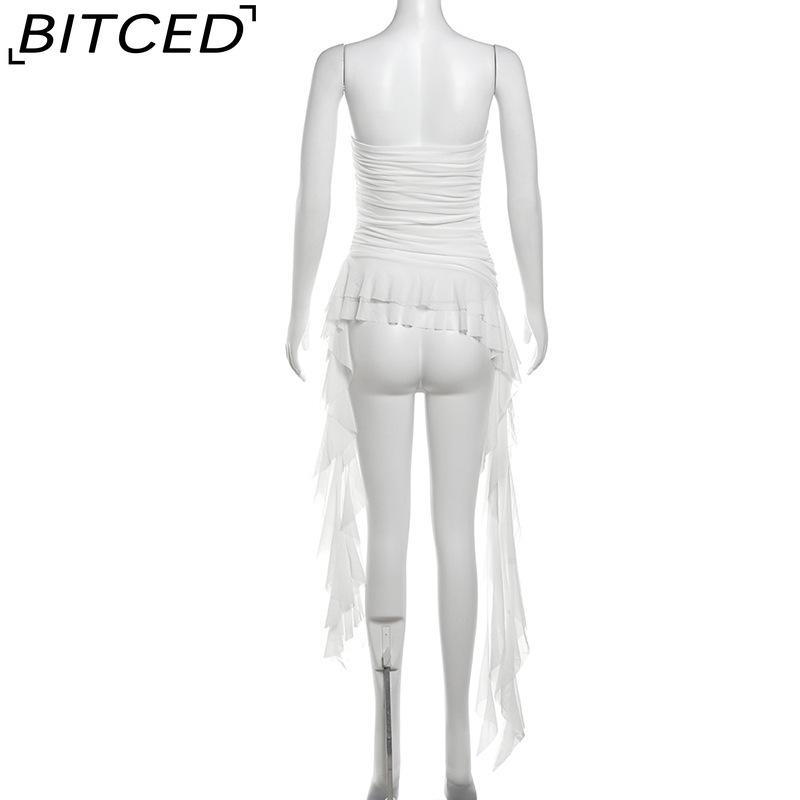 BITCED Spring Women's Solid-Colour Slim-Fit Streetwear Off-the-Shoulder Sleeveless Pleated Top