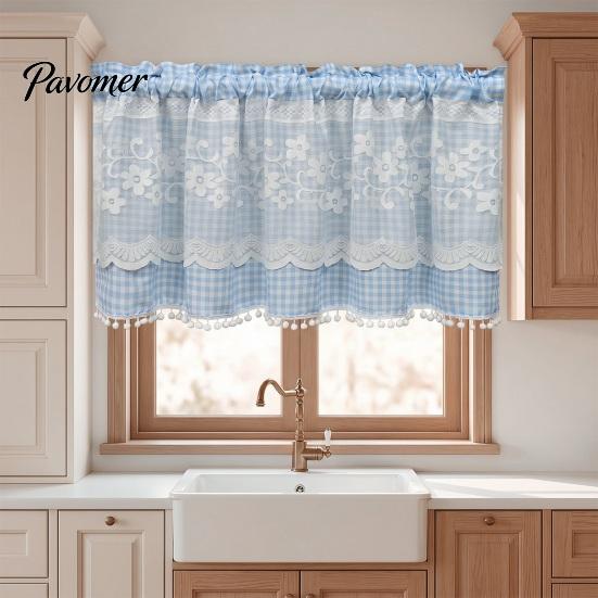 Stain Resistant Window Valance Plaid Floral Curtain, Farmhouse Valance, 1 Panel, Light Curtains Filtering Curtain with Rod Pocket for Kitchen