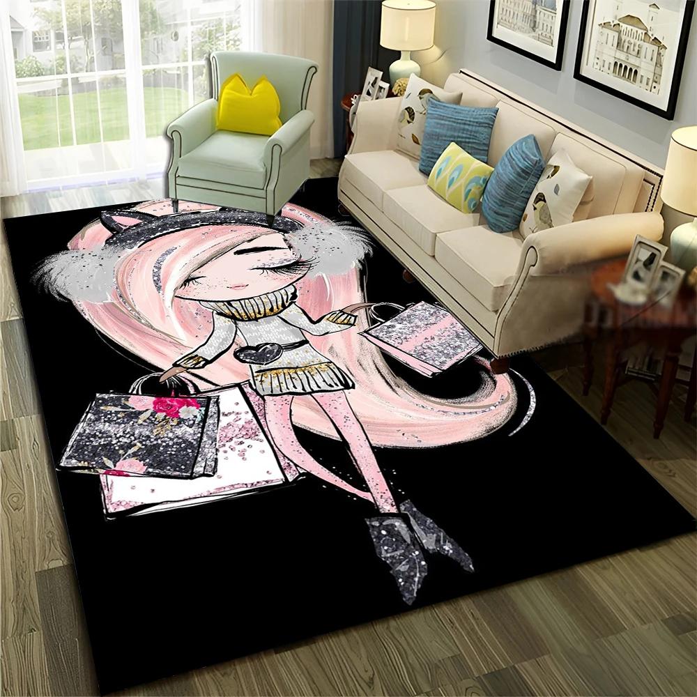 3D Cute Ballet Girl Ballerina Fairy Cartoon Carpet Rug for Home Living Room Bedroom Sofa Doormat Decor,Child Non-slip Floor Mat