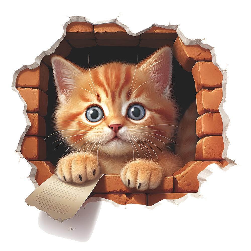 Peek-a-Boo Cartoon Cat Background Wall Sticker for Bedroom Living Room Hallway Self-Adhesive Removable Decal