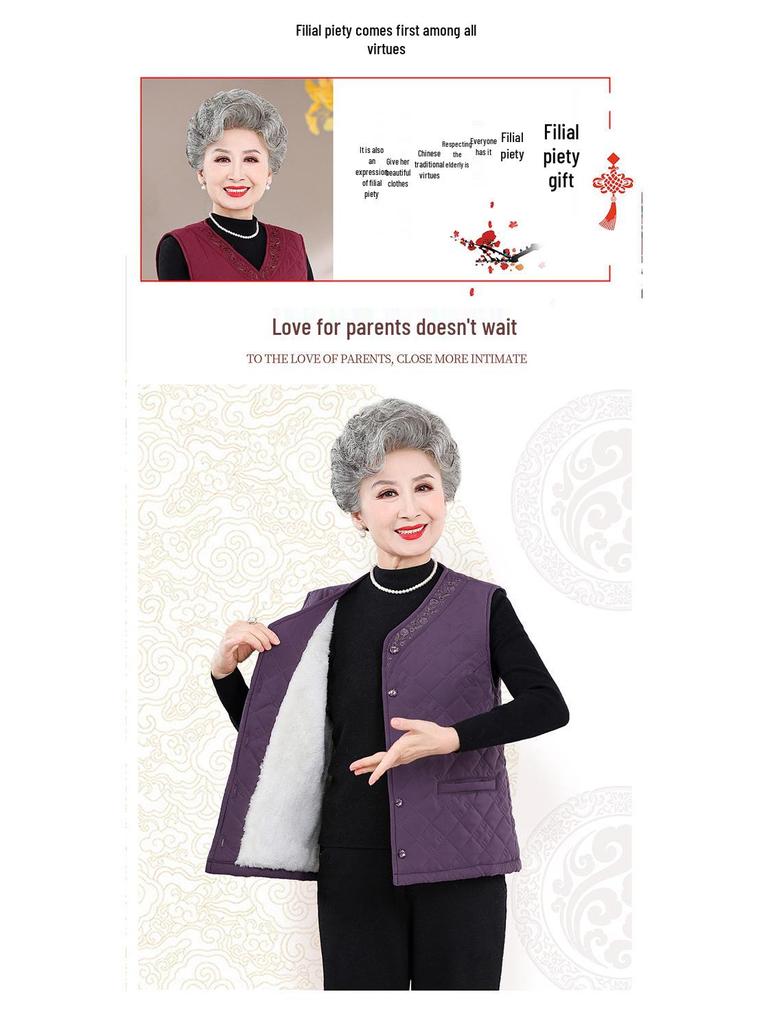 Damen Übergröße Fleecegefütterte Ärmellose Jacke - Warme Baumwollweste für Senioren für Herbst/Winter