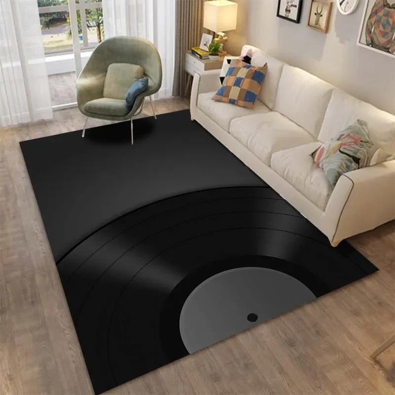 Multi-Size Retro Music Phonograph Recording Rug Living Room Bedroom Sofa Decorative Carpet, Kid's Room Non-Slip Mat Fast Arrive