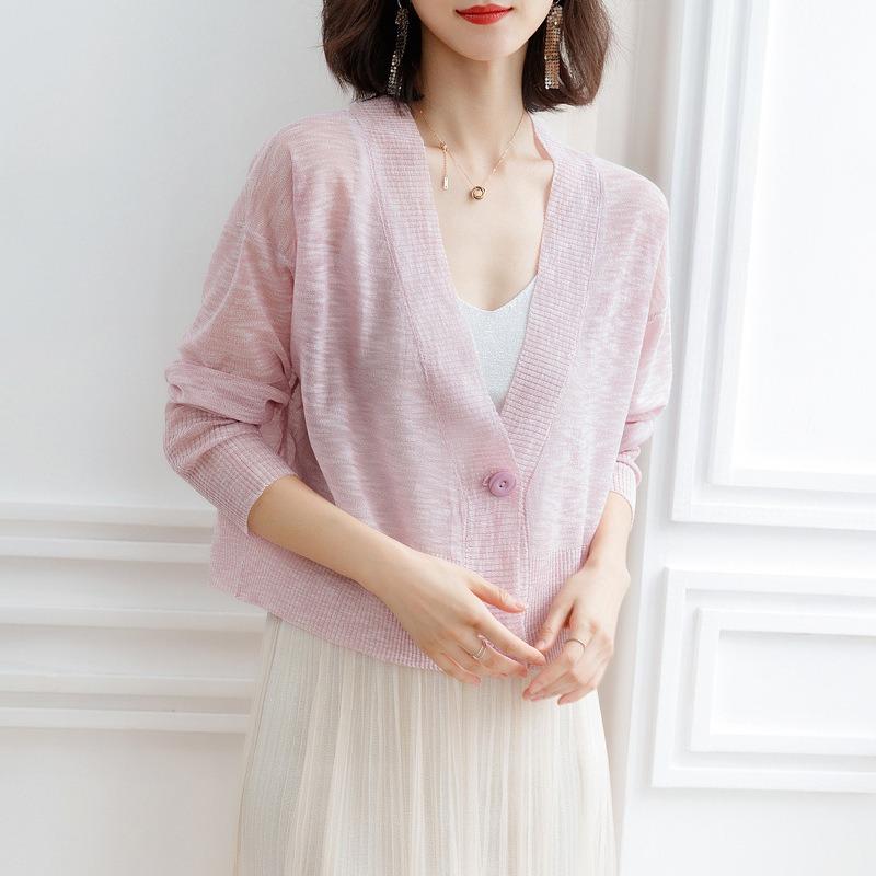 Spring and summer new thin ice silk knitted cardigan top women's loose simple sunscreen shawl air-conditioning shirt jacket