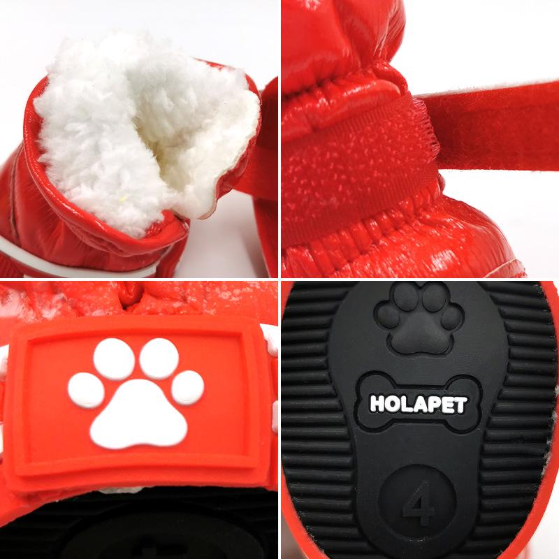 4pcs Dog Cotton Snow Boots for Puppies - Winter Plush Shoes for Teddy, Bichon, Pomeranian