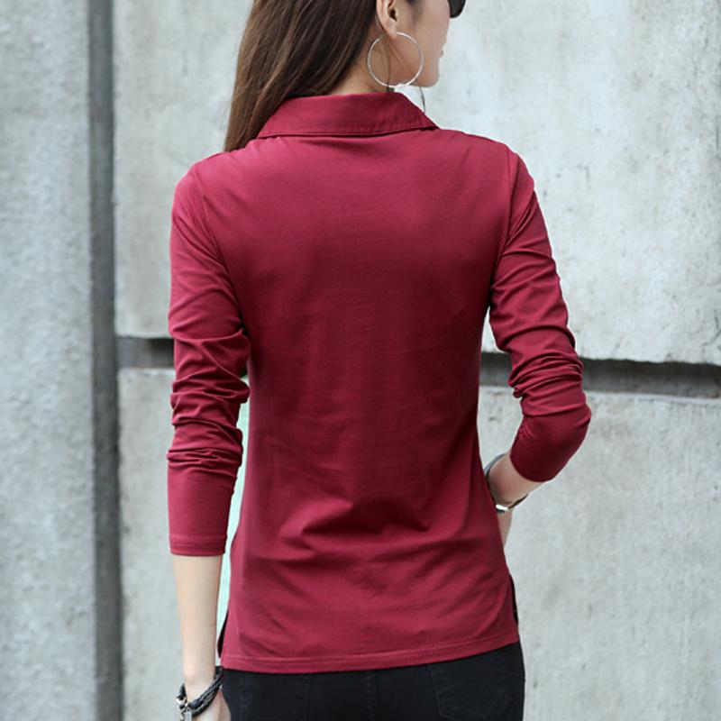 Taste T Shirt Frauen Herbst Tops Drehen Kragen Schlank Baumwolle T-Shirt Weibliche Lange Hülse Frau Kleidung T Shirt Femme