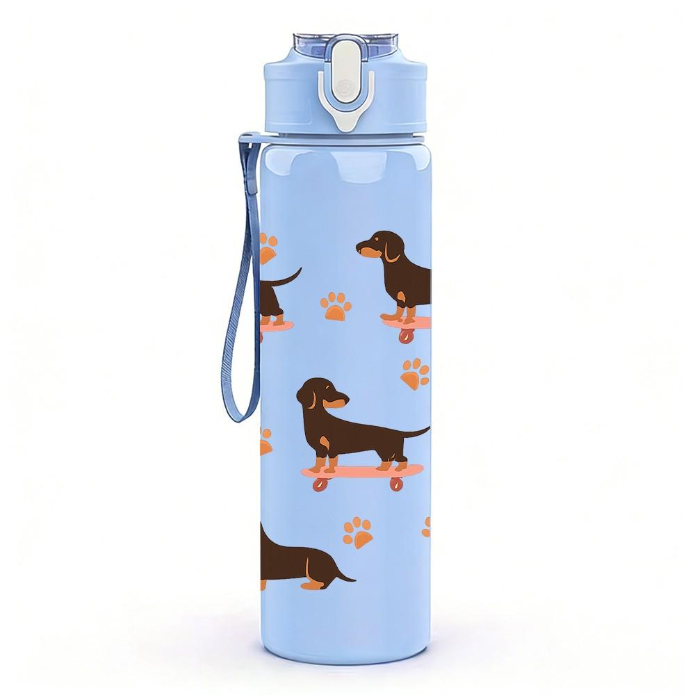1 PZ Corsa Cane Motivo Ripetuto 750ml Colore Plastica Borraccia Sportiva Tappo Flip con Cannuccia Anti-perdita Adatta per Sport Ufficio Uso Domestico
