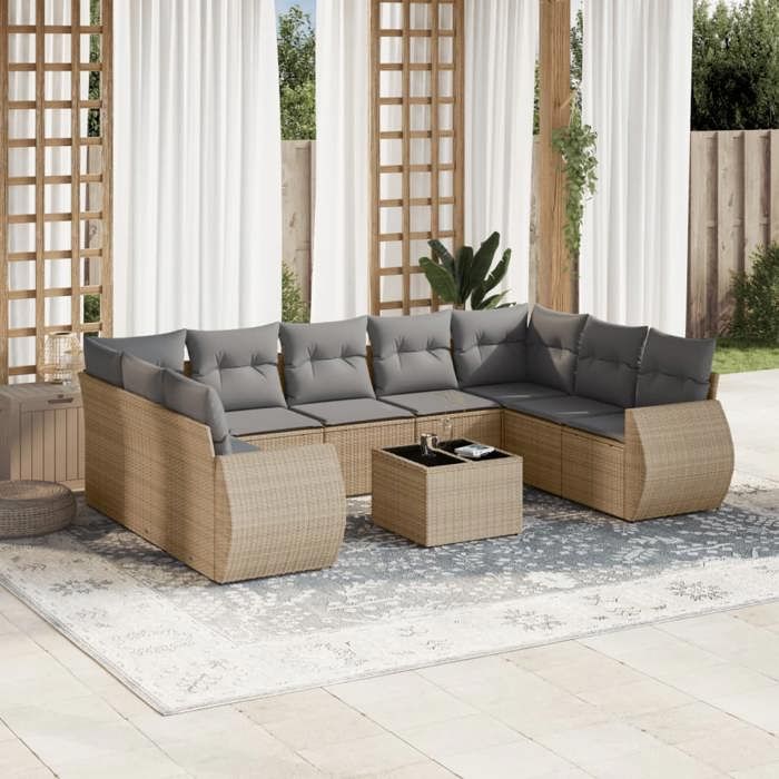 VidaXL Garden Lounge Set with Cushions 10 Pcs, Patio Sofas, Patio Furniture Set, Outdoor Furniture, Beige 3254146