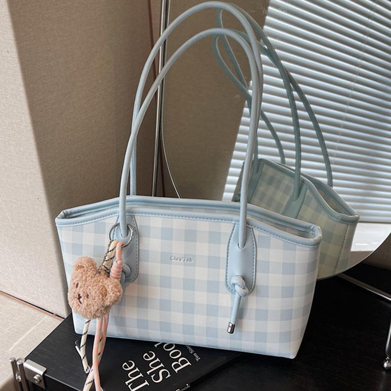 New plaid shoulder bag summer 2025 popular versatile handheld underarm bag fashion trend tote bag women